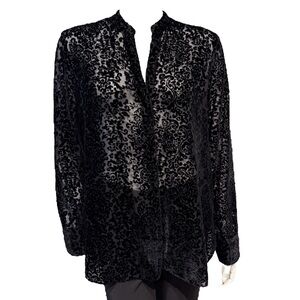 Alice + Olivia Burnout Velvet High-Low Blouse Silk Lined Black Size Large